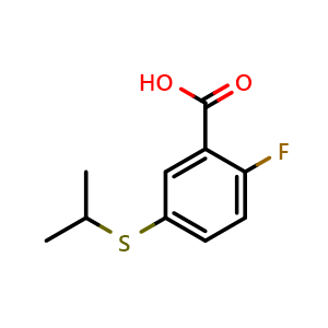Chemical structure of 2-Fluoro-5-[(1-methylethyl)thio]benzoic acid , CAS 138736-66-0, AChemBlock AD293470