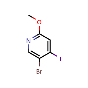 Chemical structure of Pyridine, 5-bromo-4-iodo-2-methoxy- , CAS 2130893-79-5, AChemBlock AD293475