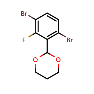 Chemical structure of 2-(3,6-Dibromo-2-fluorophenyl)-1,3-dioxane , CAS 3002492-80-7, AChemBlock AD293477