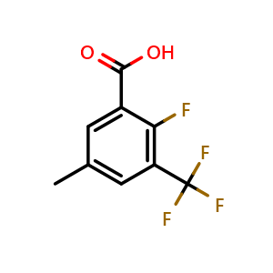 Chemical structure of 2-Fluoro-5-methyl-3-(trifluoromethyl)benzoic acid , CAS 1706435-08-6, AChemBlock AD293485