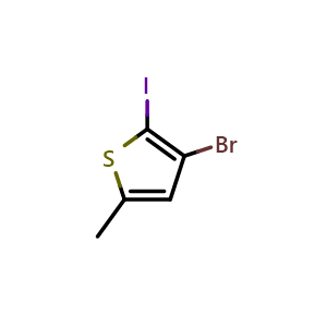 Chemical structure of 3-Bromo-2-iodo-5-methylthiophene , CAS 89556-08-1, AChemBlock AD293494