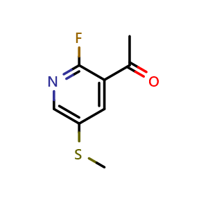 Chemical structure of 1-(2-fluoro-5-(methylthio)pyridin-3-yl)ethanone , CAS 2921854-86-4, AChemBlock AD293504