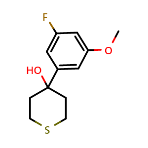 Chemical structure of 4-(3-fluoro-5-methoxyphenyl)tetrahydro-2H-thiopyran-4-ol , CAS 2007736-49-2, AChemBlock AD293507