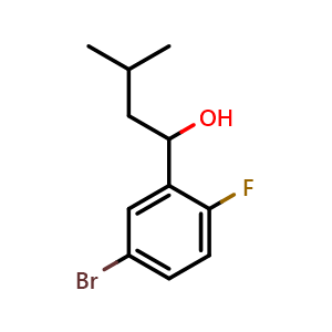 Chemical structure of 1-(5-bromo-2-fluorophenyl)-3-methylbutan-1-ol , CAS 1344295-47-1, AChemBlock AD293508