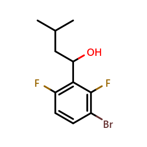 Chemical structure of 1-(3-bromo-2,6-difluorophenyl)-3-methylbutan-1-ol , CAS 1700519-88-5, AChemBlock AD293509