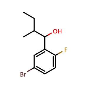 Chemical structure of 1-(5-bromo-2-fluorophenyl)-2-methylbutan-1-ol , CAS 1515938-12-1, AChemBlock AD293516