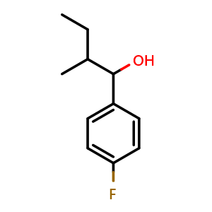 Chemical structure of 1-(4-fluorophenyl)-2-methylbutan-1-ol , CAS 774-38-9, AChemBlock AD293518