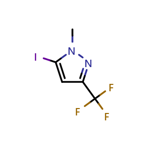 Chemical structure of 5-Iodo-1-methyl-3-(trifluoromethyl)-1H-pyrazole , CAS 898288-96-5, AChemBlock AD293521