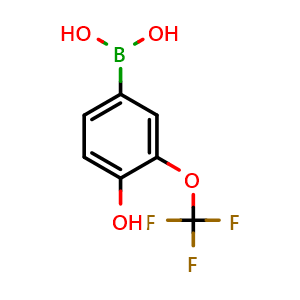 Chemical structure of (4-hydroxy-3-(trifluoromethoxy)phenyl)boronic acid , CAS 2364439-34-7, AChemBlock AD293523