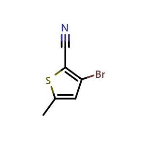 Chemical structure of 3-Bromo-5-methyl-2-thiophenecarbonitrile , CAS 651034-29-6, AChemBlock AD293534