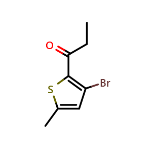 Chemical structure of 1-(3-Bromo-5-methyl-2-thienyl)-1-propanone , CAS 1480121-78-5, AChemBlock AD293535