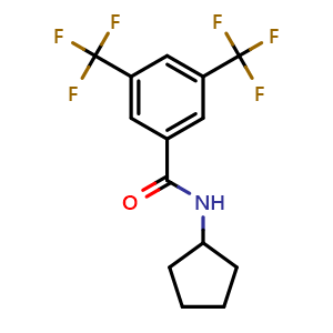 Chemical structure of N-Cyclopentyl-3,5-bis(trifluoromethyl)benzamide , CAS 1899309-13-7, AChemBlock AD293552