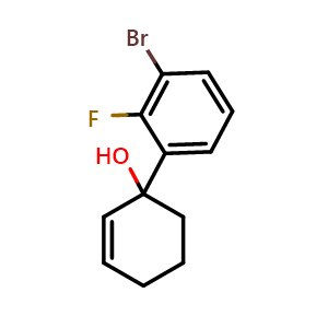 Chemical structure of 3'-bromo-2'-fluoro-1,2,3,4-tetrahydro-[1,1'-biphenyl]-1-ol , CAS 1694006-07-9, AChemBlock AD293562