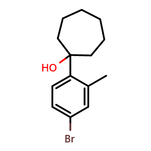Chemical structure of 1-(4-bromo-2-methylphenyl)cycloheptanol , CAS 2969424-40-4, AChemBlock AD293564