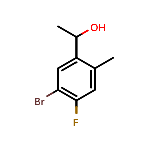 Chemical structure of 1-(5-bromo-4-fluoro-2-methylphenyl)ethanol , CAS 1781694-21-0, AChemBlock AD293566