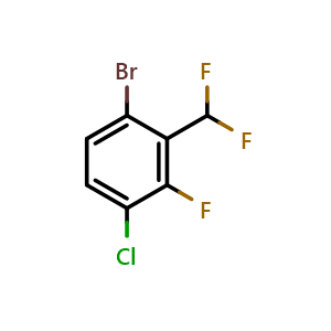 Chemical structure of 1-bromo-4-chloro-2-(difluoromethyl)-3-fluorobenzene , CAS 1628524-81-1, AChemBlock AD293570
