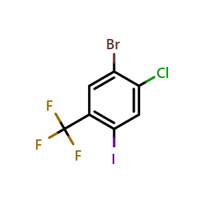 Chemical structure of 1-bromo-2-chloro-4-iodo-5-(trifluoromethyl)benzene , CAS 2384481-77-8, AChemBlock AD293572