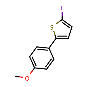Chemical structure of 2-Iodo-5-(4-methoxyphenyl)thiophene , CAS 2185538-79-6, AChemBlock AD293595