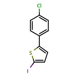 Chemical structure of 2-(4-Chlorophenyl)-5-iodothiophene , CAS 2182049-22-3, AChemBlock AD293596