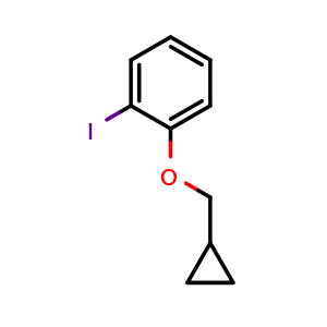 Chemical structure of 1-(Cyclopropylmethoxy)-2-iodobenzene , CAS 1247426-01-2, AChemBlock AD293598