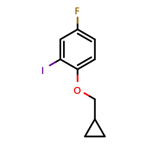 Chemical structure of 1-(Cyclopropylmethoxy)-4-fluoro-2-iodobenzene , CAS 1369890-53-8, AChemBlock AD293601