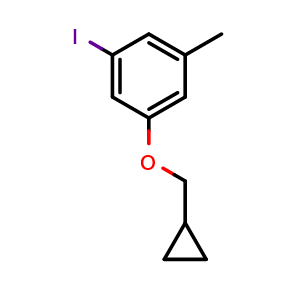 Chemical structure of 1-(Cyclopropylmethoxy)-3-iodo-5-methylbenzene , CAS 1369877-73-5, AChemBlock AD293607