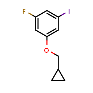 Chemical structure of 1-(Cyclopropylmethoxy)-3-fluoro-5-iodobenzene , CAS 1369791-07-0, AChemBlock AD293608