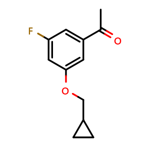Chemical structure of 1-[3-(Cyclopropylmethoxy)-5-fluorophenyl]ethanone , CAS 2139237-32-2, AChemBlock AD293610