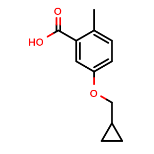 Chemical structure of 5-(Cyclopropylmethoxy)-2-methylbenzoic acid , CAS 1369886-15-6, AChemBlock AD293612