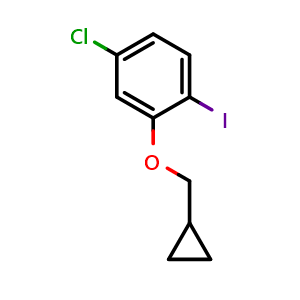 Chemical structure of 4-Chloro-2-(cyclopropylmethoxy)-1-iodobenzene , CAS 1369848-80-5, AChemBlock AD293615