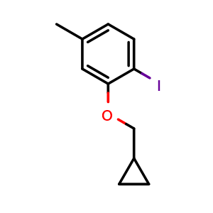 Chemical structure of 2-(Cyclopropylmethoxy)-1-iodo-4-methylbenzene , CAS 1369789-79-6, AChemBlock AD293616