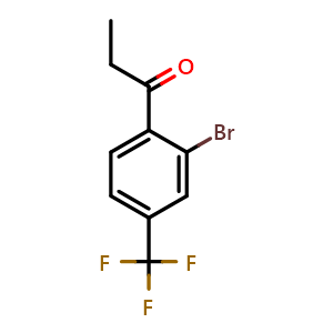 Chemical structure of 1-[2-Bromo-4-(trifluoromethyl)phenyl]-1-propanone , CAS 1261439-52-4, AChemBlock AD293638