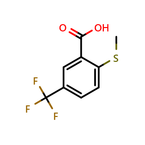 Chemical structure of 2-(Methylthio)-5-(trifluoromethyl)benzoic acid , CAS 53985-28-7, AChemBlock AD293640