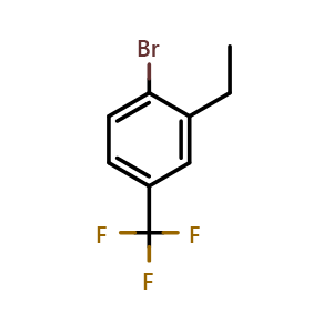 Chemical structure of Benzene, 1-bromo-2-ethyl-4-(trifluoromethyl)- , CAS 1823056-60-5, AChemBlock AD293643