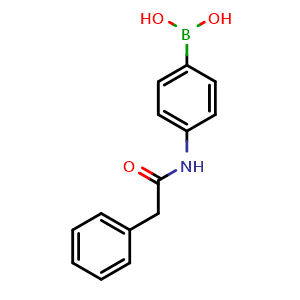 Chemical structure of 4-[(2-Phenylacetyl)amino]phenylboronic acid , CAS 1029438-20-7, AChemBlock AD293650