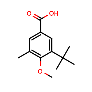 Chemical structure of 3-(1,1-Dimethylethyl)-4-methoxy-5-methylbenzoic acid , CAS 1895498-00-6, AChemBlock AD293657