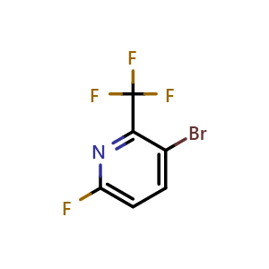 Chemical structure of 3-Bromo-6-fluoro-2-(trifluoromethyl)pyridine , CAS 1227502-92-2, AChemBlock AD293660