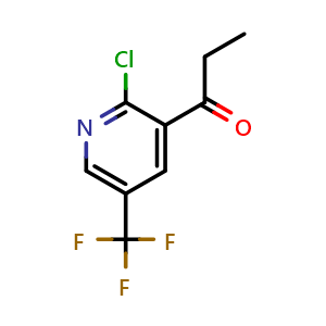 Chemical structure of 1-[2-Chloro-5-(trifluoromethyl)-3-pyridinyl]-1-propanone , CAS 2359876-82-5, AChemBlock AD293664