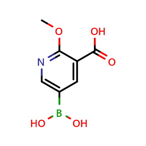 Chemical structure of 5-Borono-2-methoxy-3-pyridinecarboxylic acid , CAS 1629914-88-0, AChemBlock AD293667