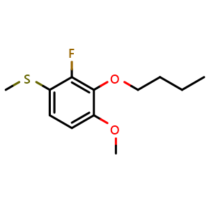 Chemical structure of (3-butoxy-2-fluoro-4-methoxyphenyl)(methyl)sulfane , CAS 2969427-65-2, AChemBlock AD293671