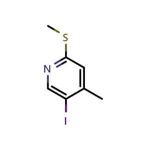 Chemical structure of 5-iodo-4-methyl-2-(methylthio)pyridine , CAS 2969458-09-9, AChemBlock AD293675