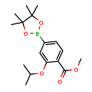 Chemical structure of Methyl 2-isopropoxy-4-(4,4,5,5-tetramethyl-1,3,2-dioxaborolan-2-yl)benzoate , CAS 1045808-11-4, AChemBlock AD293683