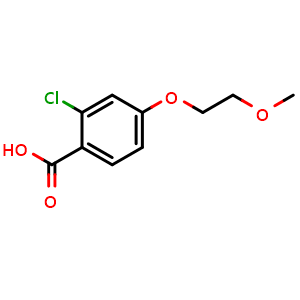 Chemical structure of 2-chloro-4-(2-methoxyethoxy)benzoic acid , CAS 1341647-72-0, AChemBlock AD293687