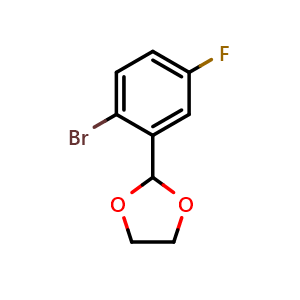 Chemical structure of 2-(2-Bromo-5-fluorophenyl)-1,3-dioxolane , CAS 773094-69-2, AChemBlock AD293689