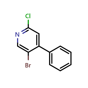 Chemical structure of 5-Bromo-2-chloro-4-phenylpyridine , CAS 1257846-83-5, AChemBlock AD293690