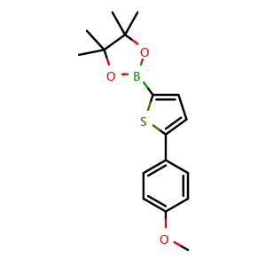 Chemical structure of 2-[5-(4-Methoxyphenyl)-2-thienyl]-4,4,5,5-tetramethyl-1,3,2-dioxaborolane , CAS 1402227-48-8, AChemBlock AD293700