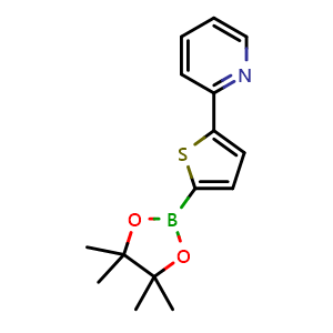 Chemical structure of 2-[5-(4,4,5,5-Tetramethyl-1,3,2-dioxaborolan-2-yl)-2-thienyl]pyridine , CAS 1402240-71-4, AChemBlock AD293702