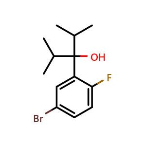 Chemical structure of 3-(5-bromo-2-fluorophenyl)-2,4-dimethylpentan-3-ol , CAS 1870602-72-4, AChemBlock AD293734