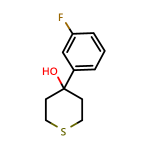 Chemical structure of 4-(3-Fluorophenyl)tetrahydro-2H-thiopyran-4-ol , CAS 939801-40-8, AChemBlock AD293755