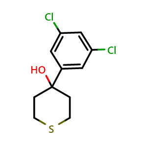 Chemical structure of 4-(3,5-Dichlorophenyl)tetrahydro-2H-thiopyran-4-ol , CAS 2254573-55-0, AChemBlock AD293757